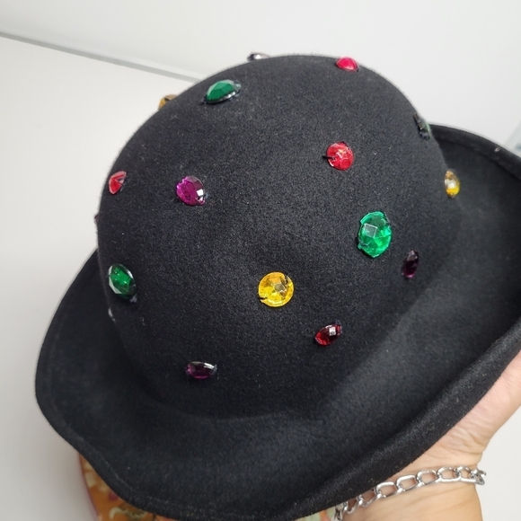 Vintage Wool Bejewled Made in Italy Black Hat Silver Studs Felt 60s‎ Retro - Picture 12 of 17